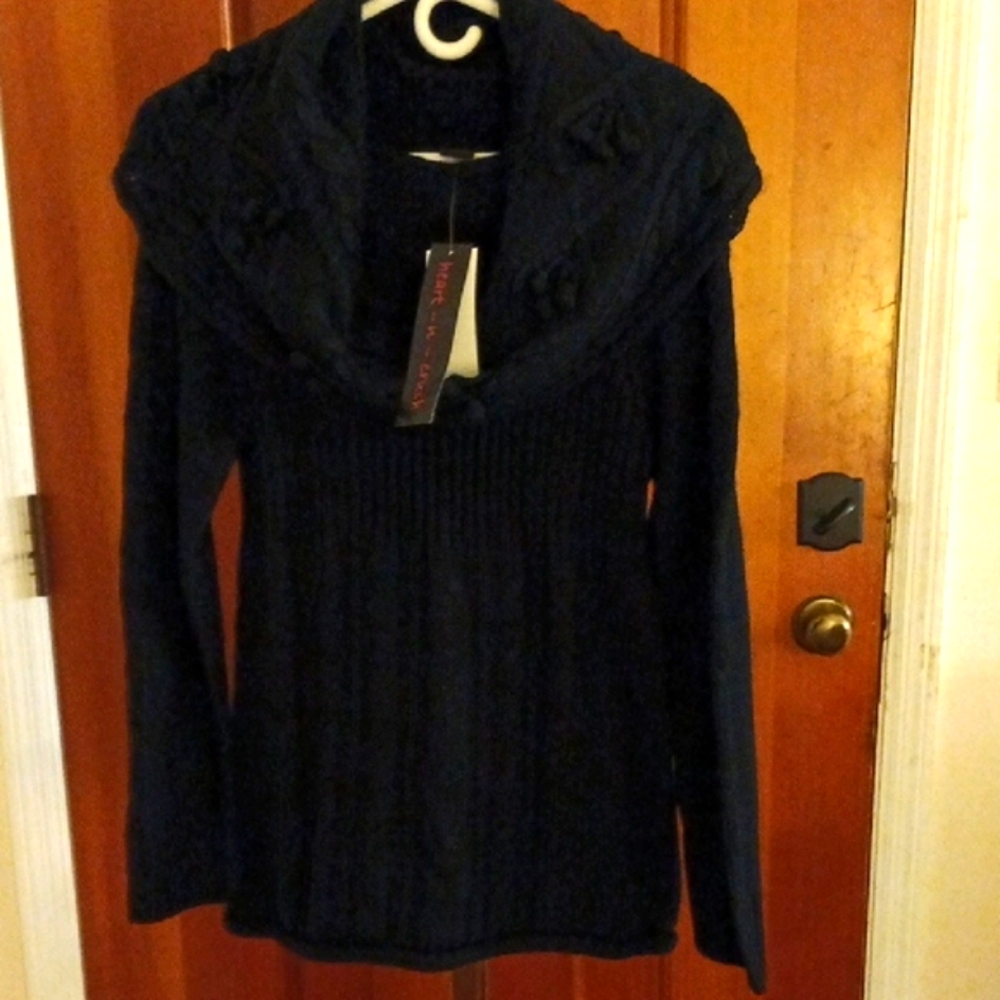 Black Ribbed Cowl Neck Sweater
